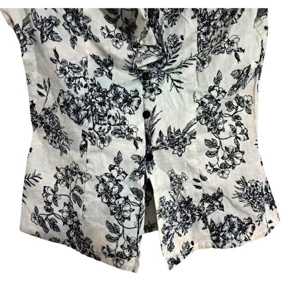 Romy Womens Small Floral Button-Down Blouse With Ruffle Collar Short Sleeves 100 - Picture 6 of 8